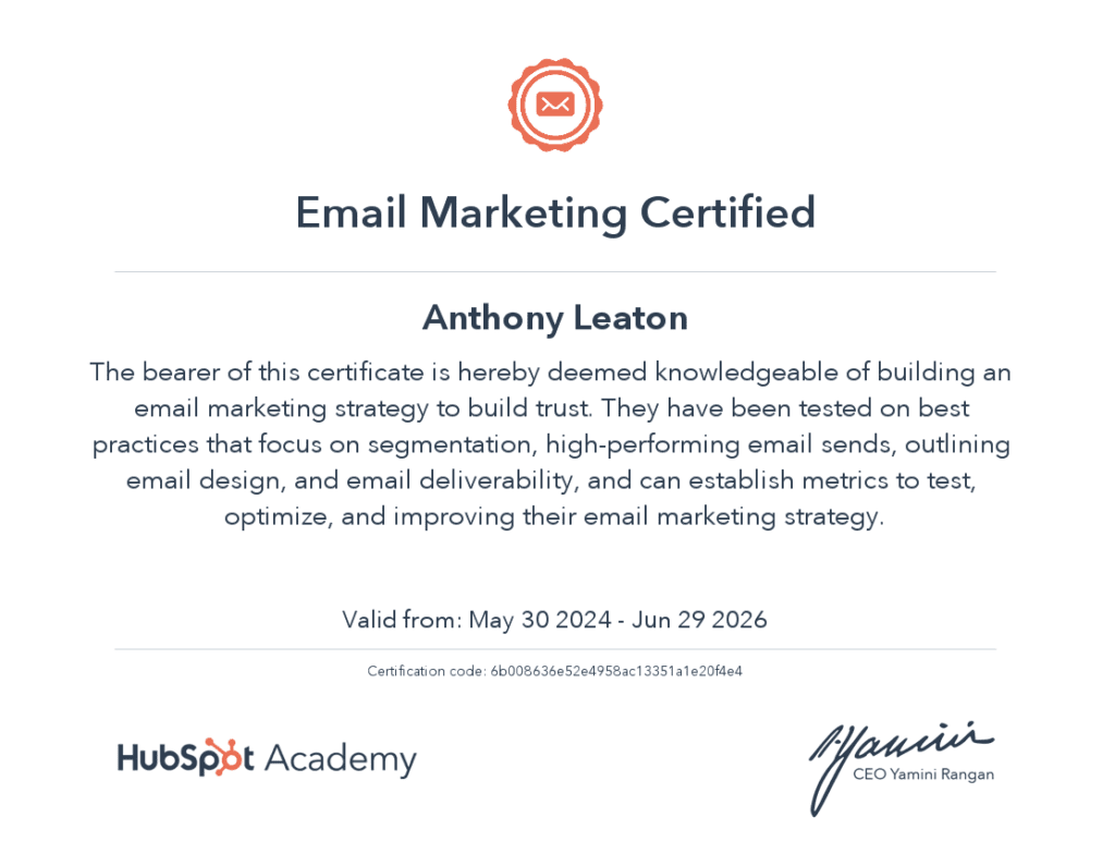 Hubspot Email Marketing Certification Update